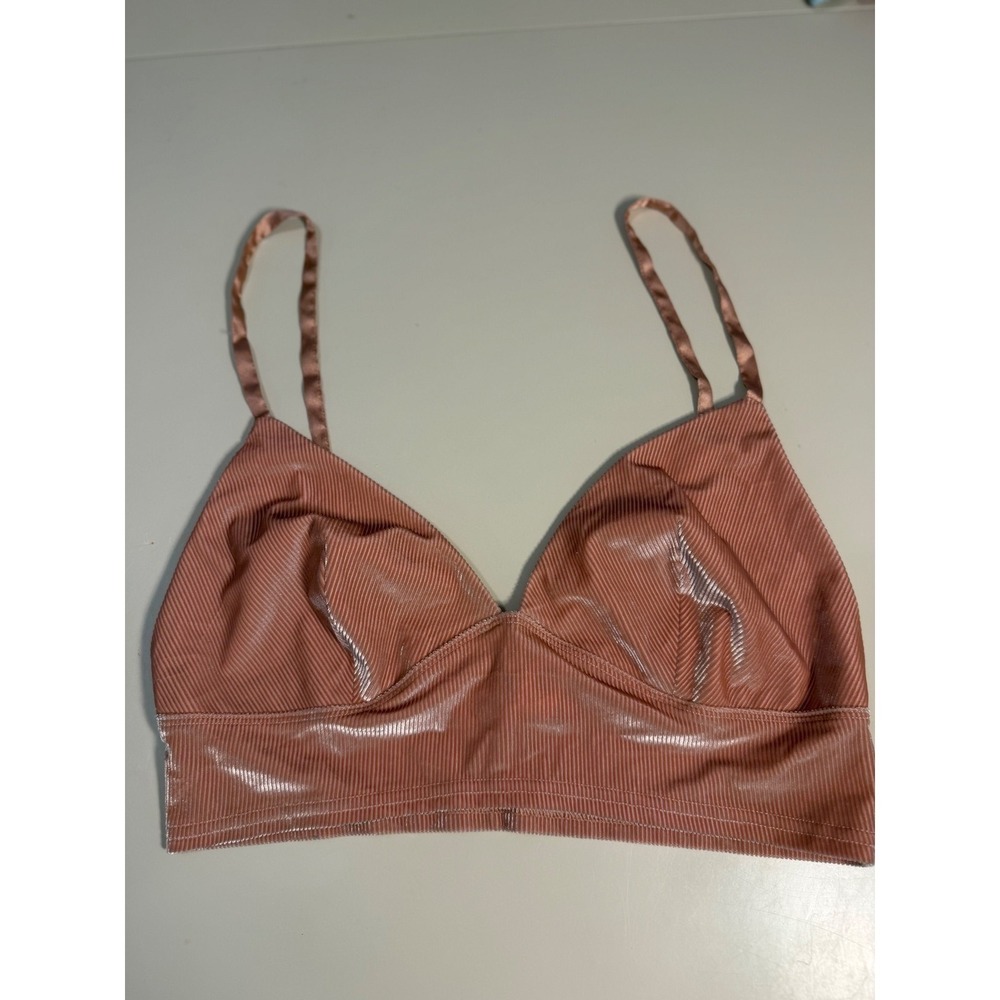 Victorias Secret Metallic Ribbed Bralette Rose Pink Triangle Top XL